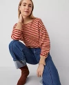 Ann Taylor Turtleneck Stripe Drop Shoulder Sweater In Iconic Red