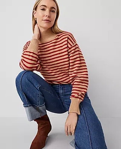 Ann Taylor Turtleneck Stripe Drop Shoulder Sweater In Iconic Red