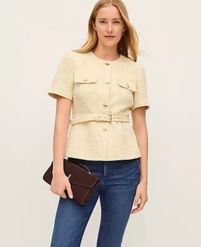 Ann Taylor Tweed Belted Jacket In Yellow