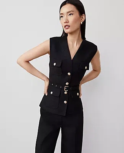 Ann Taylor Tweed Belted Vest In Black