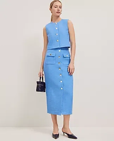 Ann Taylor Tweed Button Column Skirt In Maritime Blue