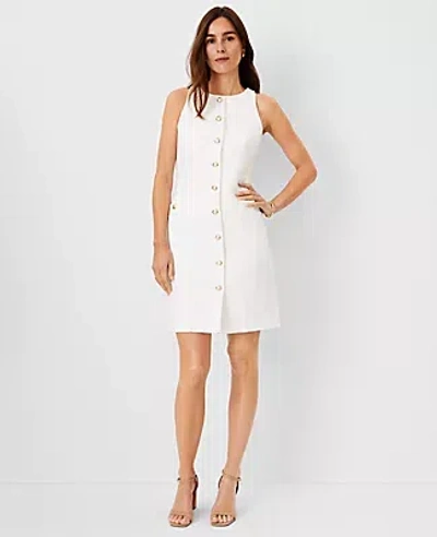 Ann Taylor Tweed Button Pocket Halter Dress In White