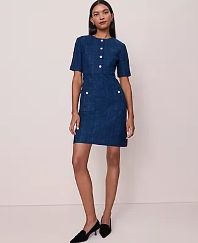 Ann Taylor Tweed Crew Neck Shift Dress In Gray