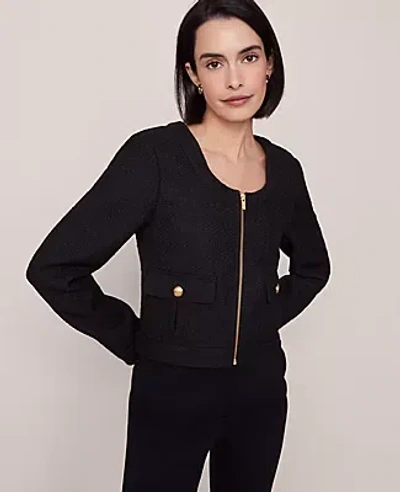 Ann Taylor Tweed Cropped Jacket In Black