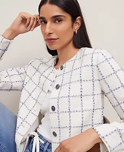 Ann Taylor Tweed Cropped Jacket In Blue Glint Neutral