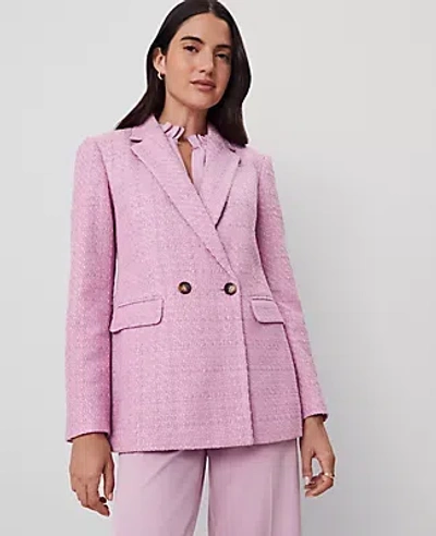 Ann Taylor Tweed Double-breasted Blazer In Clean Lilac