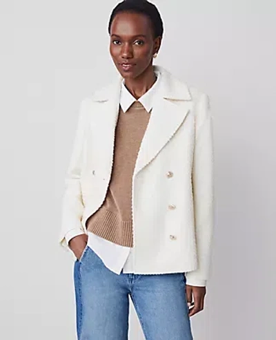 Ann Taylor Tweed Double-breasted Peacoat In Winter White