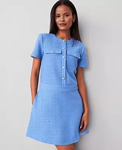 Ann Taylor Tweed Flare Dress In Clear Skies