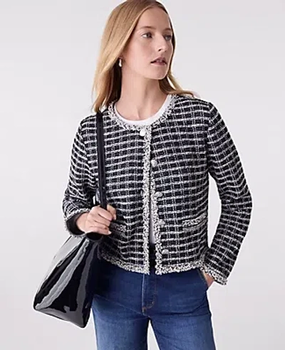 Ann Taylor Tweed Jacket In Blue