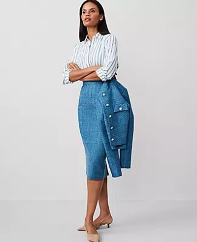 Ann Taylor Tweed Midi Column Skirt In Balmy Blue