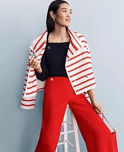 Ann Taylor Tweed Oversized Double-breasted Jacket In Bright Cherry