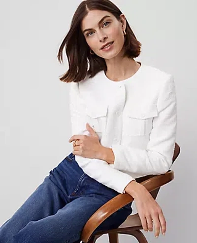 Ann Taylor Tweed Patch Pocket Cropped Jacket In White