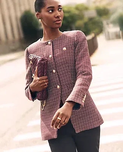 Ann Taylor Tweed Split Hem Jacket In Burgundy