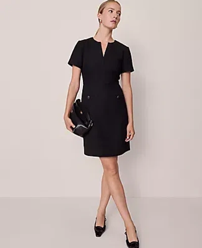 Ann Taylor Tweed Split Neck Sheath Dress In Black