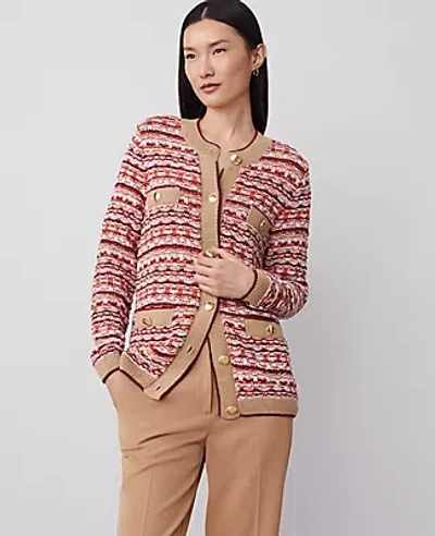 Ann Taylor Petite Tweed Stitch Cardigan In Orange Multi