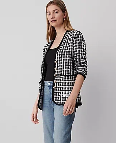 Ann Taylor Tweed Stitch V- Neck Blazer In Black/white Multi