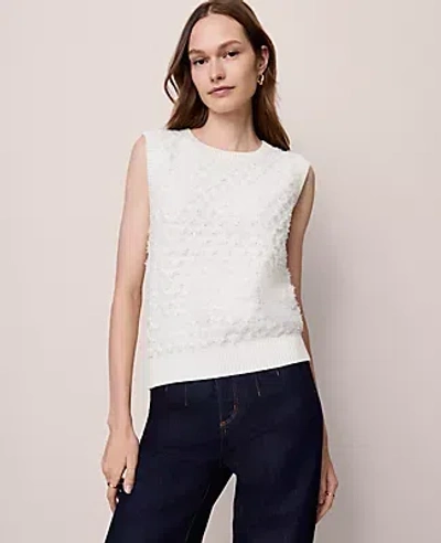 Ann Taylor Tweed Sweater Shell Top In White