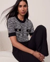 Ann Taylor Tweed Sweater Trim Top In Multi