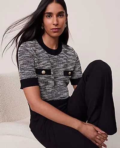 Ann Taylor Tweed Sweater Trim Top In Multi