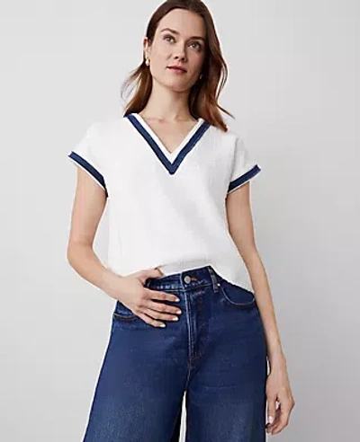 Ann Taylor Tweed Trim Dolman Top In Winter White