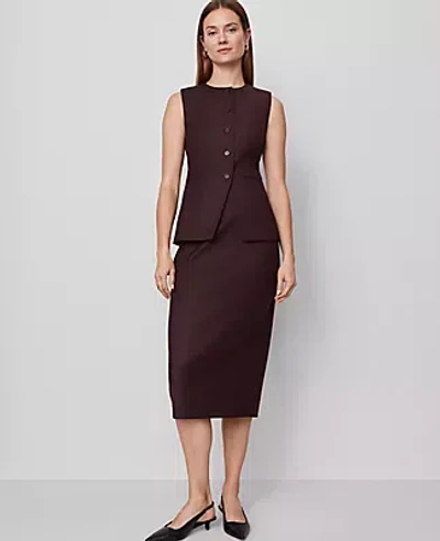 Ann Taylor Twill Column Midi Skirt In Burgundy