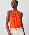 Ann Taylor Twist Halter Top In Deep Flame Orange
