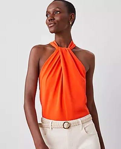 Ann Taylor Twist Halter Top In Deep Flame Orange