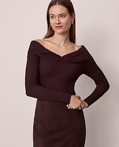 Ann Taylor Twisted Off-the-shoulder Sweater In Brown