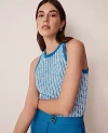 Ann Taylor Two Tone Stitched Racerback Shell Top In Blue/white Combo