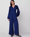 Ann Taylor V-neck Long Sleeve Jumpsuit In Dark Deep Ocean