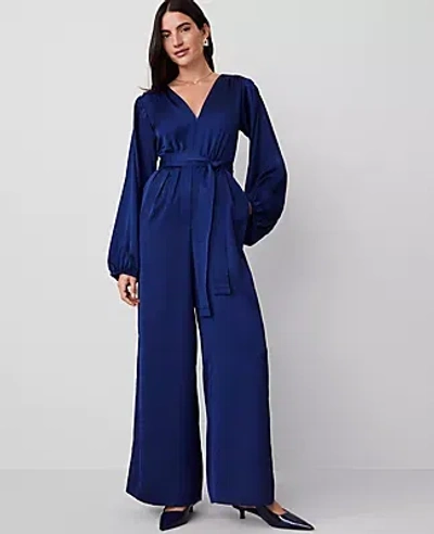 Ann Taylor V-neck Long Sleeve Jumpsuit In Dark Deep Ocean