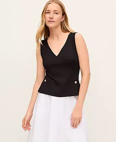 Ann Taylor V-neck Pocket Knit Shell Top In Black