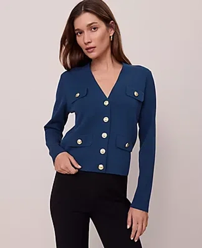 Ann Taylor V-neck Sweater Jacket In Blue