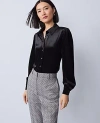 Ann Taylor Velvet Button Down Shirt In Black