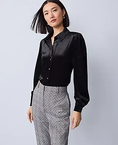 Ann Taylor Velvet Button Down Shirt In Black