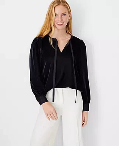 Ann Taylor Velvet Tie Neck Top In Black