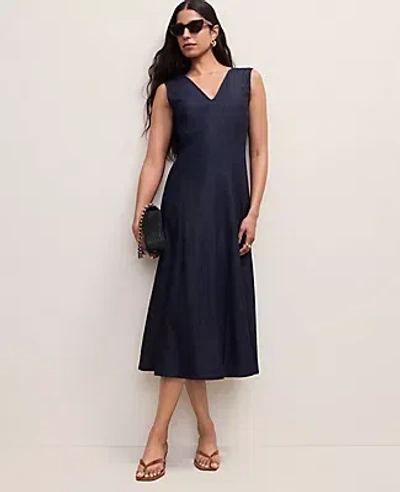 Ann Taylor V-neck Chambray Flare Midi Dress In Purple