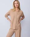 Ann Taylor Waffle Button Down Lounge Top In Neutral