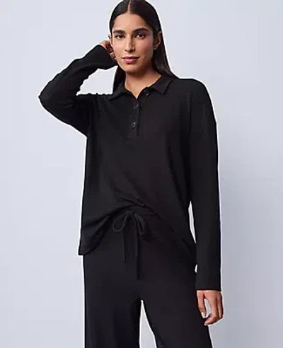 Ann Taylor Waffle Henley Lounge Top In Black