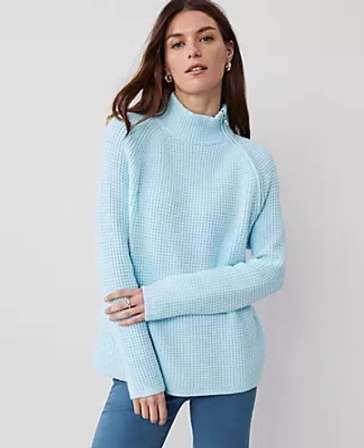 Ann Taylor Waffle Zip Sweater In Nordic Sky Blue