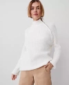 Ann Taylor Waffle Zip Sweater In Winter White