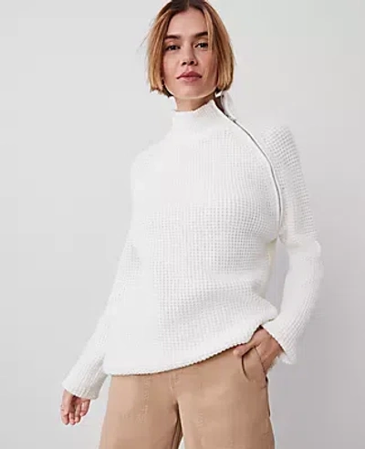 Ann Taylor Waffle Zip Sweater In Winter White