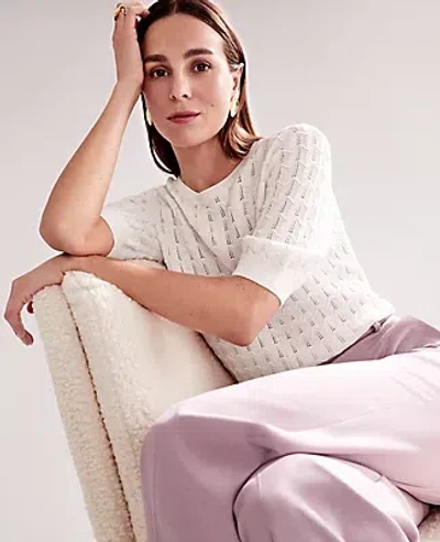 Ann Taylor Wavy Stitch Wedge Sweater In Winter White