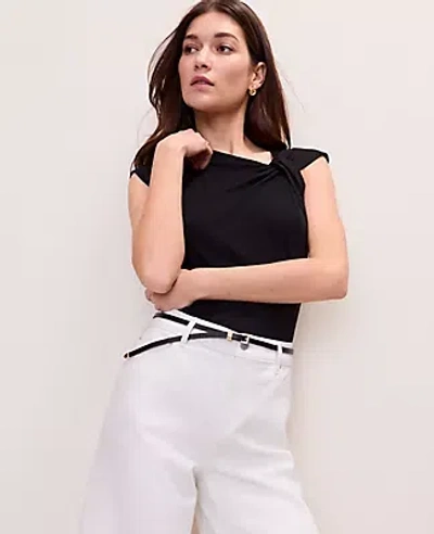 Ann Taylor Weekend Asymmetric Twist Shoulder Top In Black