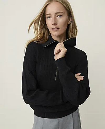 Ann Taylor Weekend Cable Half-zip Sweater In Black
