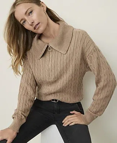 Ann Taylor Weekend Cable Half-zip Sweater In Cashew Crunch