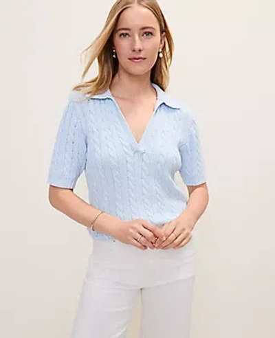Ann Taylor Weekend Cable Polo Sweater In Multi