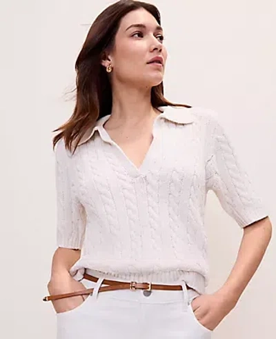 Ann Taylor Weekend Cable Polo Sweater In Multi