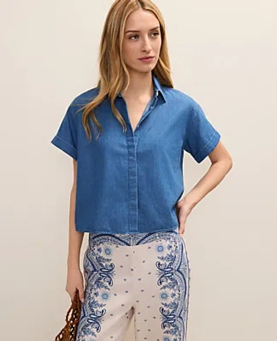 Ann Taylor Weekend Chambray Button Down Shirt In Blue