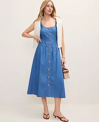 Ann Taylor Weekend Chambray Flare Midi Dress In Blue